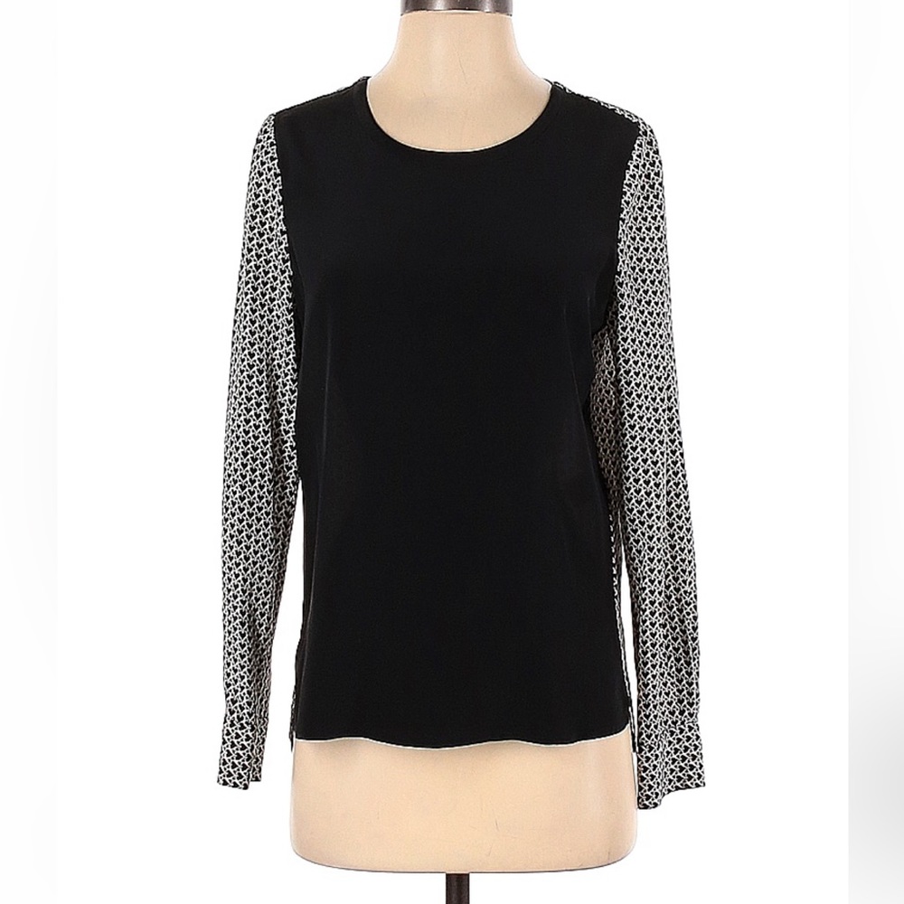 Diane von Furstenberg Long Sleeve Silk Heart Print Blouse Sz 4